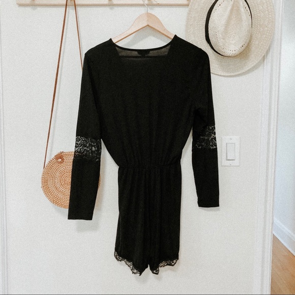Topshop Other - Topshop black long sleeve lace romper size 6